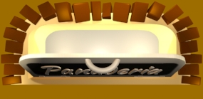 ilustracion 3d de horno con letrero panaderia